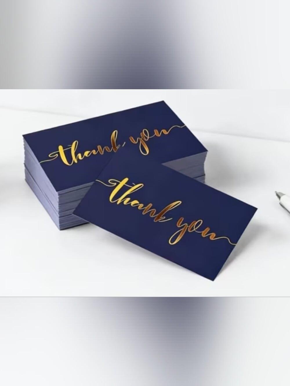 Elegant Navy Thank You Cards with Gold Script - 48 Qty